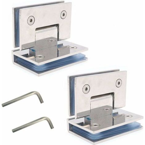 Ensemble de 2 charnières de porte en verre sans cadre – Acier inoxydable 304 – Charge maximale 45 kg – Épaisseur verre 6-12 mm – Ouverture 90 degrés (1/5)