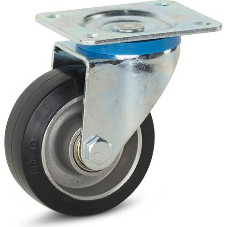 Roulette pivotante - MESO - Caoutchouc élastique noir - 100mm - Platine - 220kg