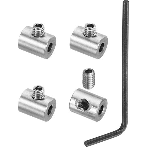3mm Trou Fil Corde Agrafes Ensemble, 4 pcs 304 Inox Acier Simple Trous Verrouillage Câble Pinces Agrafe avec M4 Hexagone Vis Clé pour Câble Raccord, Argent (1/5)