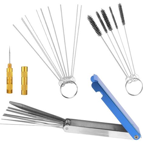Kit Nettoyage pour Carburateur, Ensemble Nettoyage Buses Chalumeau 13 Fils 10 Aiguilles 5 Brosses 1 Outil de Prélèvement Adapté aux Voitures Motos Quads Soudeuses Tondeuses Gazon (1/5)