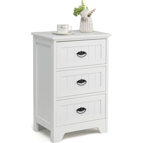 Wood 3-Drawer Bedside Table Vintage Nightstand Accent End Table Sofa Side Table (1/5)