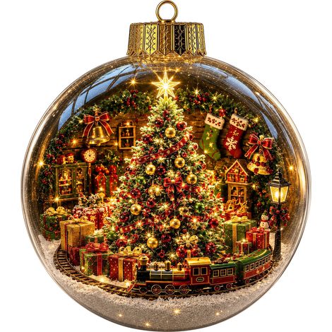 Boule de Noël lumineuse 3D en acrylique et cristal, motif traîneau de rennes et chalet arctique, à suspendre pour la décoration de fenêtre. (1/5)