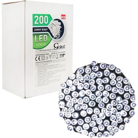 Luces para árbol de Navidad, 200 LED, luz blanca fría, cable interno blanco (embalaje blanco). (1/5)