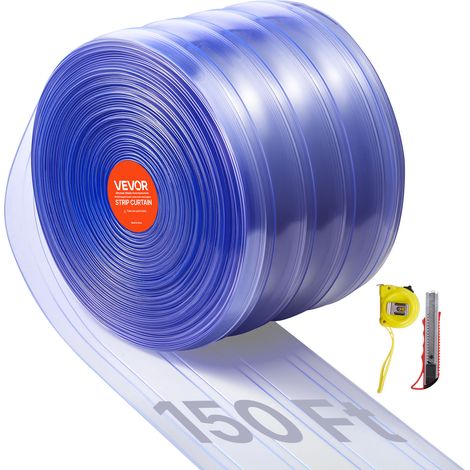 VEVOR Cortina de Tiras de PVC Cortina de Puerta Transparente 4572x20 cm Rollo de Tiras de Plástico Acanalado Enrollable Espesor de 2 mm para Puertas de Supermercado, Fábrica, Almacen, Garaje