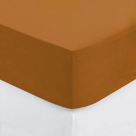 Drap housse coton uni 90 x 190 cm Couleur moderne cumin (1/2)