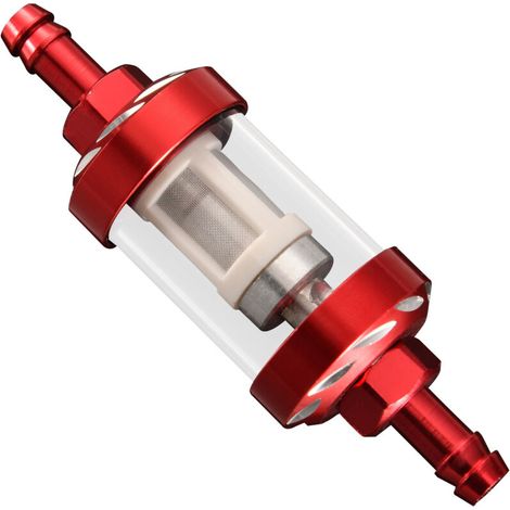 Filtre à carburant transparent rouge GOOFIT CNC compatible avec quad, moto et scooter. Filtre à huile métallique, élément filtrant de modification. (1/5)