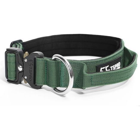Collier et laisse pour chien – Vert militaire – Modèle avec poignée – Taille L (1/5)