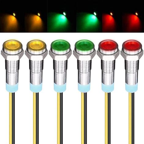 6 Stück 220V-230V 6mm LED-Panel-Fahrer-Armaturenbrett-Warnleuchte, Blinkerlampe, Rot/Gelb/Grün (1/5)