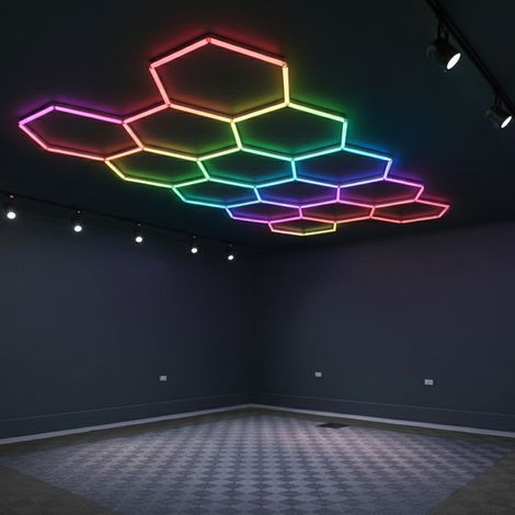 Luci LED esagonali per officina SOGI LAM-ES14C - 14 esagoni - RGB multicolore - 171 W - 4091x2377 mm (1/4)