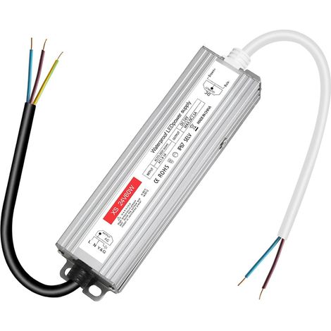 Transformateur 220V 24V LED 60W, alimentation 24v 60w 2.5A led driver 24v étanche IP67, Transfo AC à DC, convertisseur 220v 24v, pour G4, GU5.3, MR11, MR16, Bande LED, Non Dimmable (1/5)