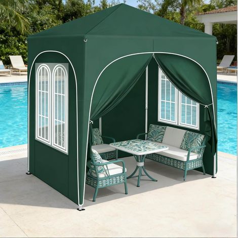 Pérgola plegable de jardín 2 x 2 m con 4 paredes desmontables, altura ajustable, verde DESVIAE (1/5)