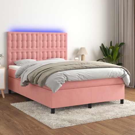 Sommier tapissier avec matelas et LED, Lit Adulte, Lit double Rose 140x190 cm Velours BVM34427 (1/5)