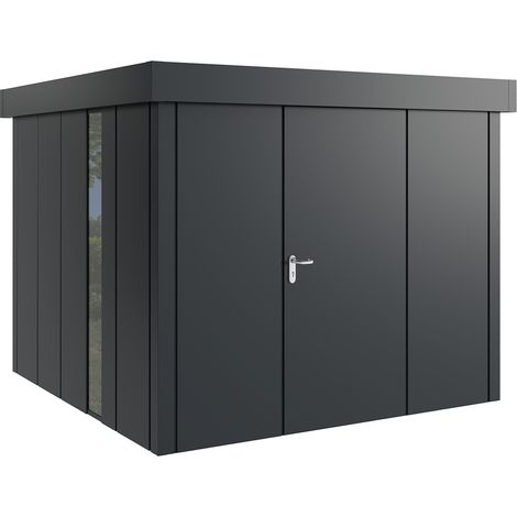 Hörmann Metall-Gerätehaus "Juno" mit Flachdach, JFD10 - Design, 262 x 262 cm (B x T), anthrazit, mit bodentiefem Fenster, 1-flüglige Tür, Anschlag rechts (1/5)