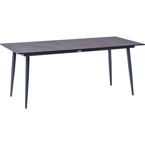 Tavolo da giardino con piano in HPL e struttura in alluminio resistente ai raggi UV e alla ruggine colore grigio scuro con piano grigio Tolentino