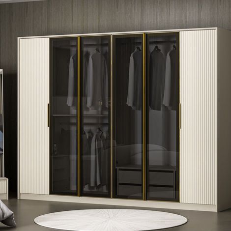 Armario Grande Gavi, Ropero Habitación, 12 Estantes, Puertas Abatibles, 274x210h cm Blanco (1/5)