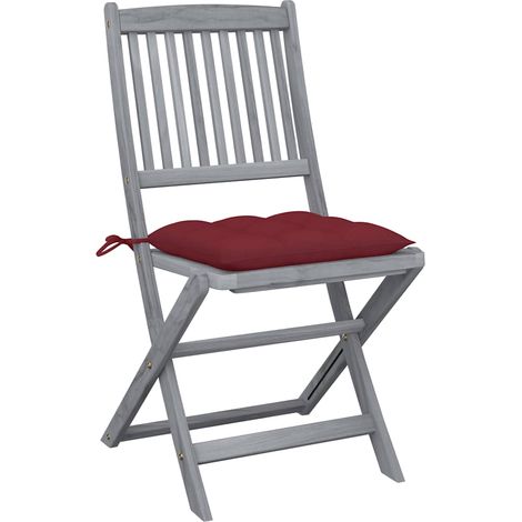 Lot de 4 Chaises de jardin et de camping pliables, Chaises de relaxation, avec coussins Bois d'acacia OIB3153E (1/5)