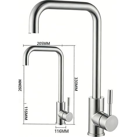 TAISHENGDA – Warm- und Kaltwasserarmatur für Küchenspülen mit flacher, T-förmiger Edelstahl-Mischbatterie (gebürsteter Rohrauslauf), inklusive 60 cm langem Zulaufschlauch (1/5)