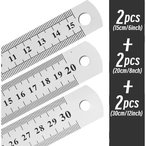 Righello dritto, in acciaio inossidabile, strumento di misurazione di precisione, set da 6 pezzi (1/2)
