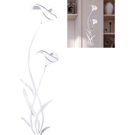 Miroir mural adhésif fleur autocollant miroir décoratif moderne amovible décoration intérieure (1/5)
