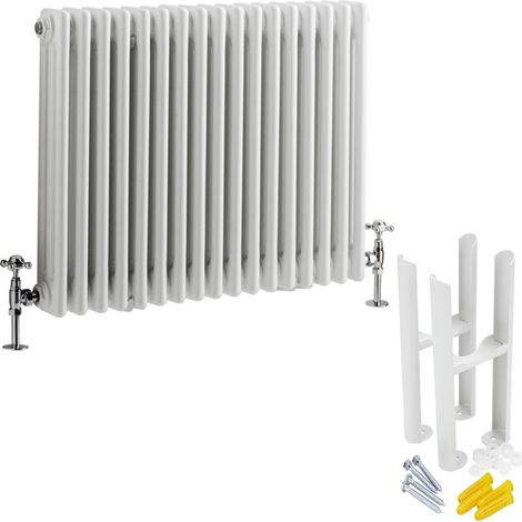 Milano Windsor White Cast Iron Style Horizontal Triple Column Radiator with Feet - 600mm x 785mm (1/5)