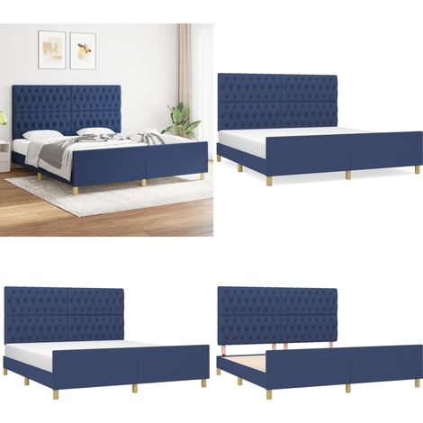 Cadre de lit sans matelas et tête de lit bleu 180x200 cm tissu - Cadre De Lit - Lit Double - Literie - Têted'oreiller - Meuble Chambre - Home & Living (1/5)
