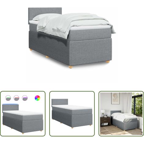 vidaXL Surmatelas - Sommier à lattes de lit et matelas Gris clair 90x190 cm Tissu (1/5)