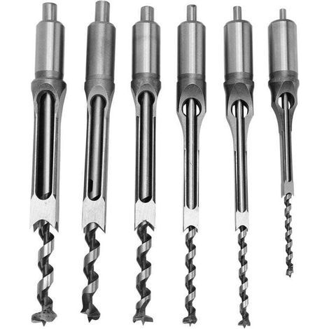 Lot de 6 forets à bois carrés, ciseaux creux en acier pour le travail du bois, foret à trou carré, foret à mortaiser, foret à trou carré de 6,4/8/9,5/12,7/14/16 mm (1/4)