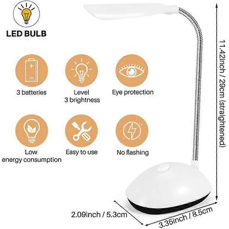 Lampe de bureau LED à lumière blanche, rotative à 360°, protection des yeux, idéale pour les enfants et les étudiants. Parfaite pour la maison. (1/4)