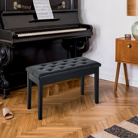 Banc de piano noir de 76 cm (30 pouces) avec coussin rembourré et rangement, en similicuir, avec pieds, pour une utilisation à domicile. (1/5)