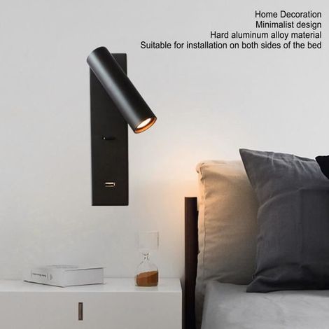 Liseuse Murale LED - 1 Unité - Alliage D'aluminium - Rotation 350 Degrés - Port USB 5V 2A - Noir (1/4)