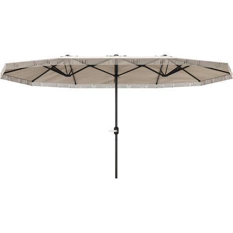Doppelter Sonnenschutz 450 x 265 cm mit Griff, Belüftungsöffnungen und Fransen, Gartensonnenschutz mit 12 Metallspießen und 180 g/m² Polyestergewebe, UV-Schutz 30+, für Garten, Creme