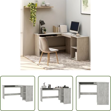 vidaXL Bureau moderne - Bureau d'angle en forme de L Gris Béton Bois d'ingénierie (1/5)