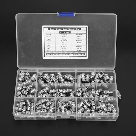 115 pièces raccords graisseurs en acier, embouts anti-corrosion et anti-rouille, filetage M6x1, M8x1 et M10x1 (1/5)