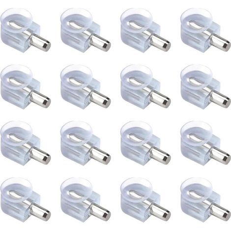 16 Pièces Chevilles De Support D'Étagère, Support de plan en cristal avec ventouse pour vitres, De L en Bois Et Verre De Armoire Rangement Meuble Placard Bibliothèque, tige 5 mm (transparent)