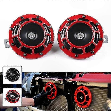 Kompakte 12V 115dB elektrische Hupe, Doppelhupe rot/schwarz, 2-teiliges Set für Motorrad und Auto, kraftvoller Ton (1/5)