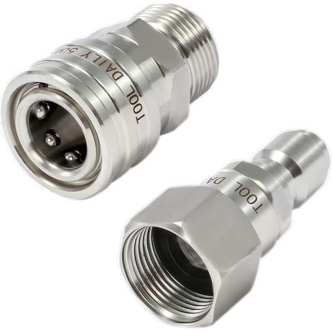 Jeu d\'Adaptateurs pour Nettoyeur Haute Pression avec Pivotant, M22 14 mm vers Raccord Rapide 3/8", Acier Inoxydable à Déconnexion Rapide pour Tuyau, 350 Bar (5000 PSI) (1/5)