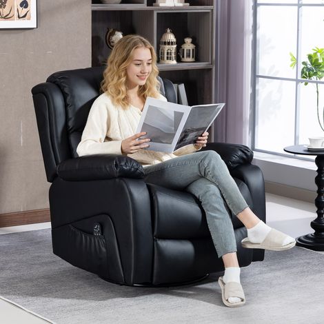 Fauteuil de massage jusqu’à noir du faux cuir chaleur et fonction de coucher 150 kg 97x92x104cm conception robuste (1/5)