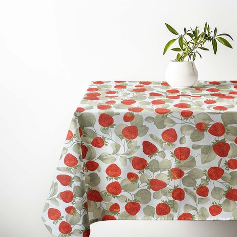 Tovaglia in Cotone Sissi – Stampa Fragole – Made in Italy – Artigianale e Lavabile Cm. 140x140 x4 persone