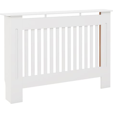 Homcom – Cache radiateur MDF blanc 112L x 19l x 81H cm – Design contemporain à lattes verticales – Circulation optimale de la chaleur
