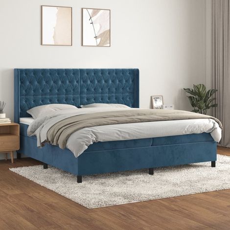 vidaXL Bettgestell mit Lattenrost und Matratze Dunkelblau 200x200cm Velours (1/5)