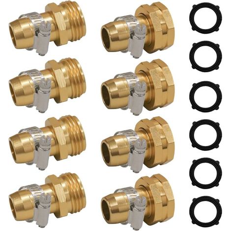 Conectores de servicio para manguera de jardín con clips para mangueras de jardín de 3/4" o 5/8", paquete de 4