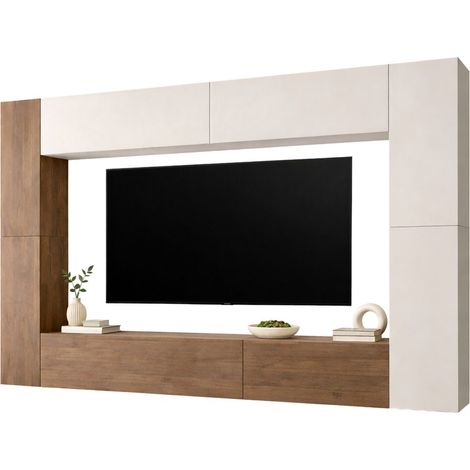Hadara Wohnwand, 8 Regale, Flexibel, Schwingtüren, Beige