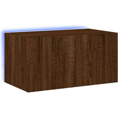 Mueble TV multimedia Estante para TV Aparador para TV Comedor Salón Dormitorio Montado en la pared con luces LED Roble 60 x 35 x 31 cm Marrón 020027955
