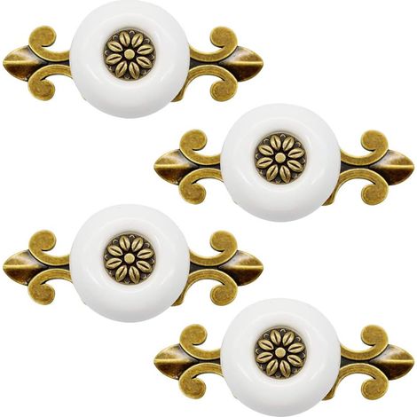 4 Pièces Poignée En Céramique Poignée De Porte Vintage Poignée D'armoire Classique Poignée De Tiroir Pour Cuisine Salon Chambre, Avec Vis De 2.5cm, Blanc (1/5)