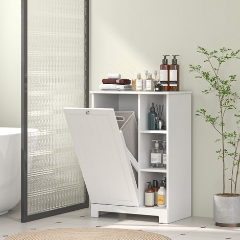Mueble de Baño con Cesto Ropa Sucia Cesta Extraíble Estante Ajustable y Compartimentos para Baño 60x38x86 cm Blanco (1/5)