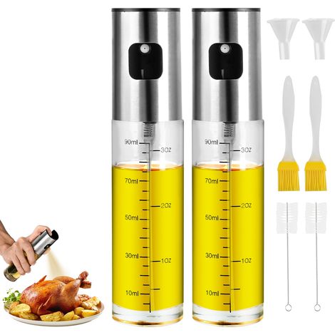 Lot de 2 pulvérisateurs d'huile pour huile alimentaire et vinaigre, flacon pulvérisateur d'huile d'olive précis, pour salade, barbecue, avec graduation et entonnoir (1/5)