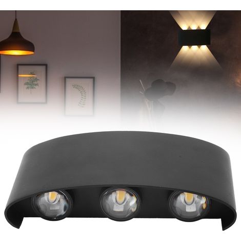 Aplique de pared LED de 6 W, carcasa de aluminio negro, luz blanca cálida, iluminación dirigida hacia arriba y hacia abajo, lámpara decorativa, CA 85–265 V (1/5)
