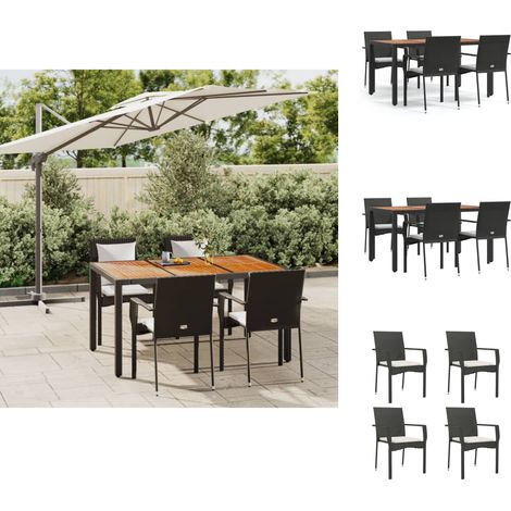 Gartenmöbel-Sets - Living 5-tlg. Garten-Essgruppe mit Kissen Schwarz Poly Rattan (1/5)