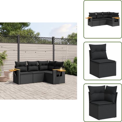 Cojines para sofás - vidaXL Juego de sofás jardín 4 pzas con cojines ratán sintético negro - Sofás de jardín con cojines