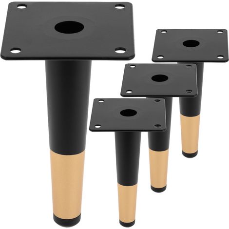 PrimeMatik - Lot de 4 pieds de meubles droits de forme conique avec protection antidérapante 15cm couleur noir et or (1/5)